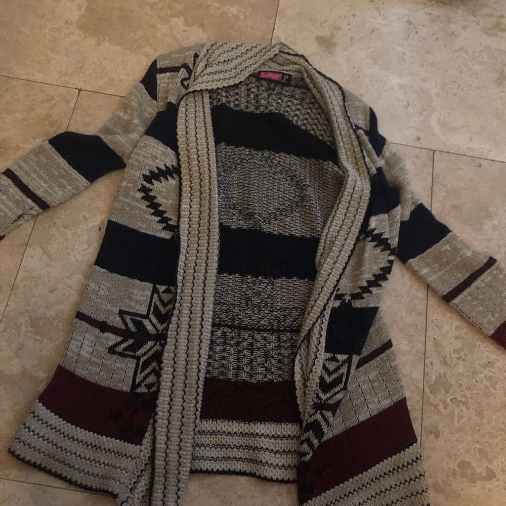 Sweater jacket with prints on it